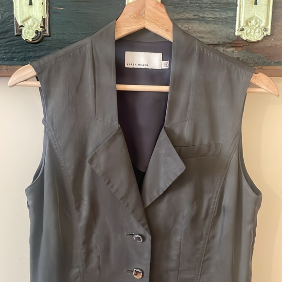 Karen Millen Army Green Faux Silk Vest Size 6 - Picture 8 of 16